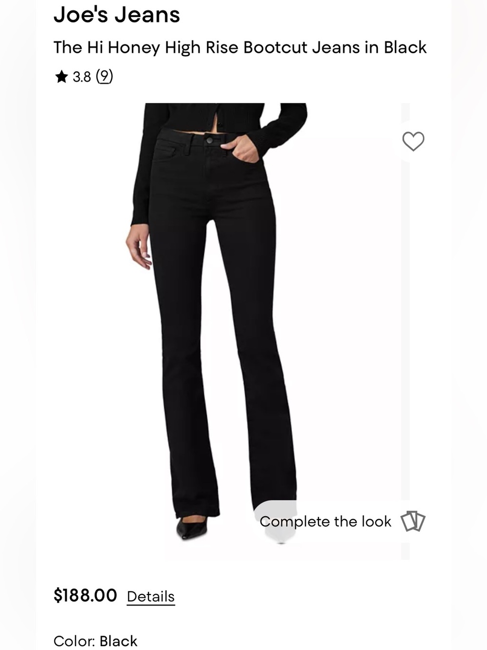 Joe's Jeans Hi Honey High Rise Bootcut Jeans - Black